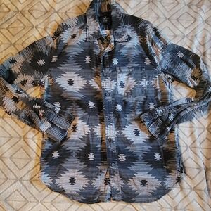 American Eagle Classic Fit Blue Aztec Southwest Button Up Mens Shirt Size Large